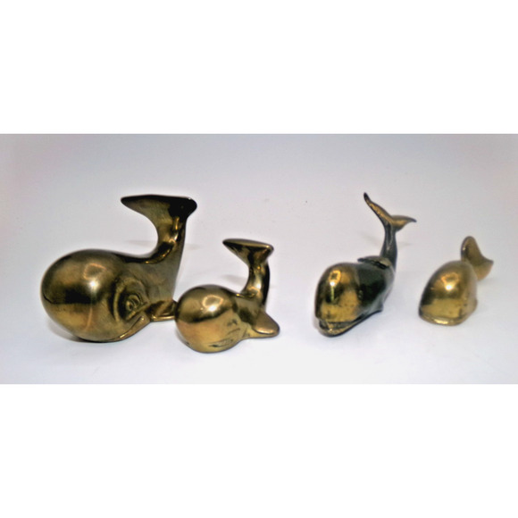 Lot of 4 Vintage Brass Whale fish Nautical Figurine Paperweights mermaid friends - Picture 6 of 16